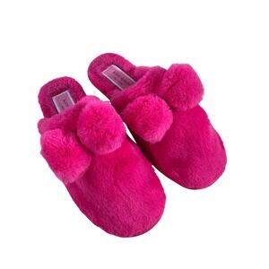 Hot Pink Faux Fur Slippers Kate Spade Bow Plush Cozy Size 9-10 House Shoes